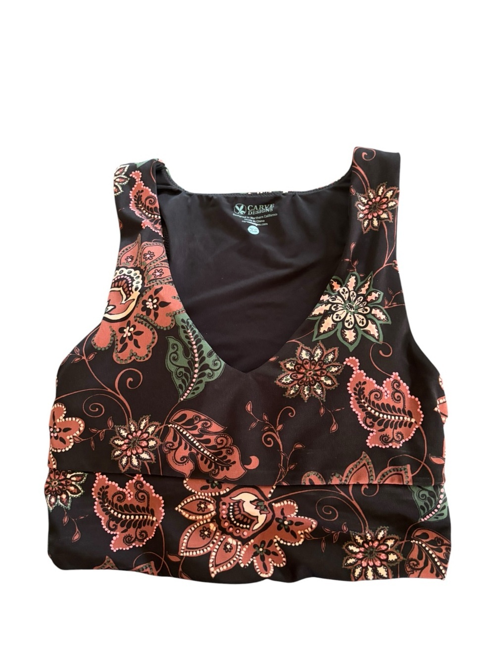 Carve Designs V Neck Tofino Longline BikinTop Sz XS in Taj" Paisley Floral Print